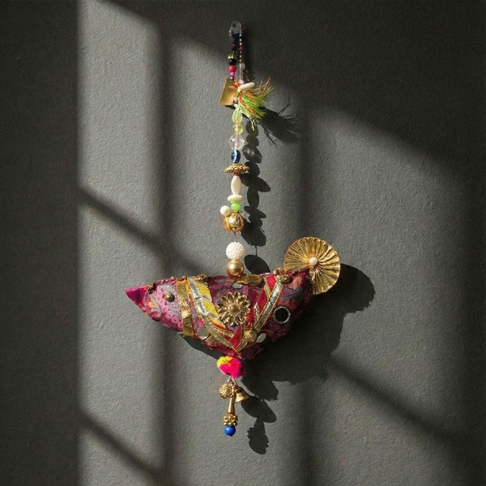 Vibrant Mirror & Beadwork Fabric Art Hanging - Madhues