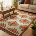 Handwoven Geometric Durrie Rug - Rustic Star Pattern