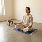 Artisan Handwoven Puja Aasan Mat - Blue Geometric Design