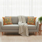 Sunny Yellow Floral Block Print Cushion Cover Set of 2 - Madhues