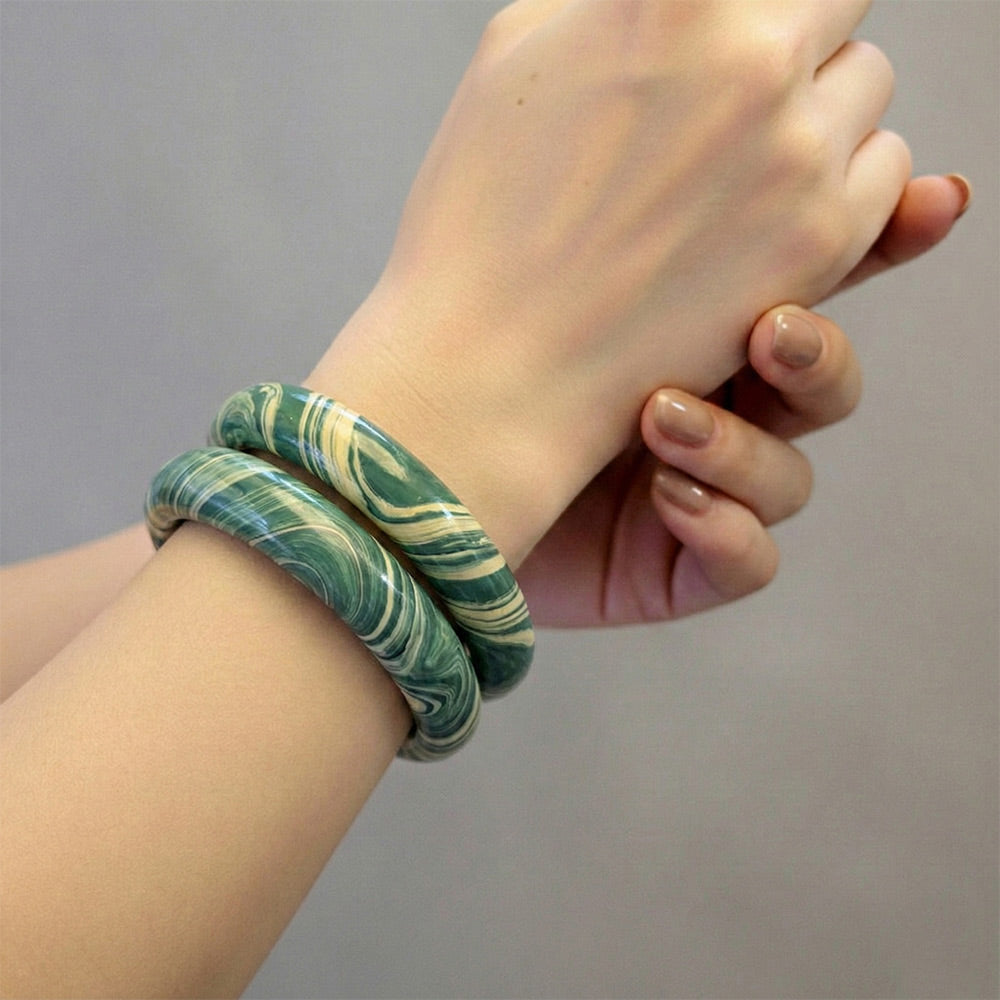 Verdant Swirl Malachite Style Bangle Bracelets - Madhues