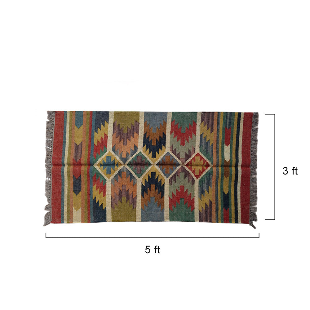 Geometric Triangle Pattern Handwoven Durrie Rug