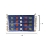 Artisan Handwoven Puja Aasan Mat - Blue Geometric Design