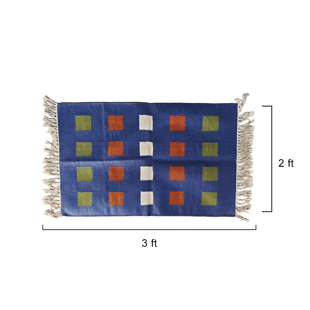 Artisan Handwoven Puja Aasan Mat - Blue Geometric Design