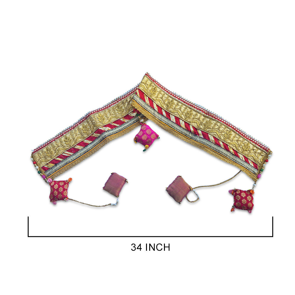 Regal Red & Gold Zari Embroidered Door Toran with Cushion Tassels - Madhues