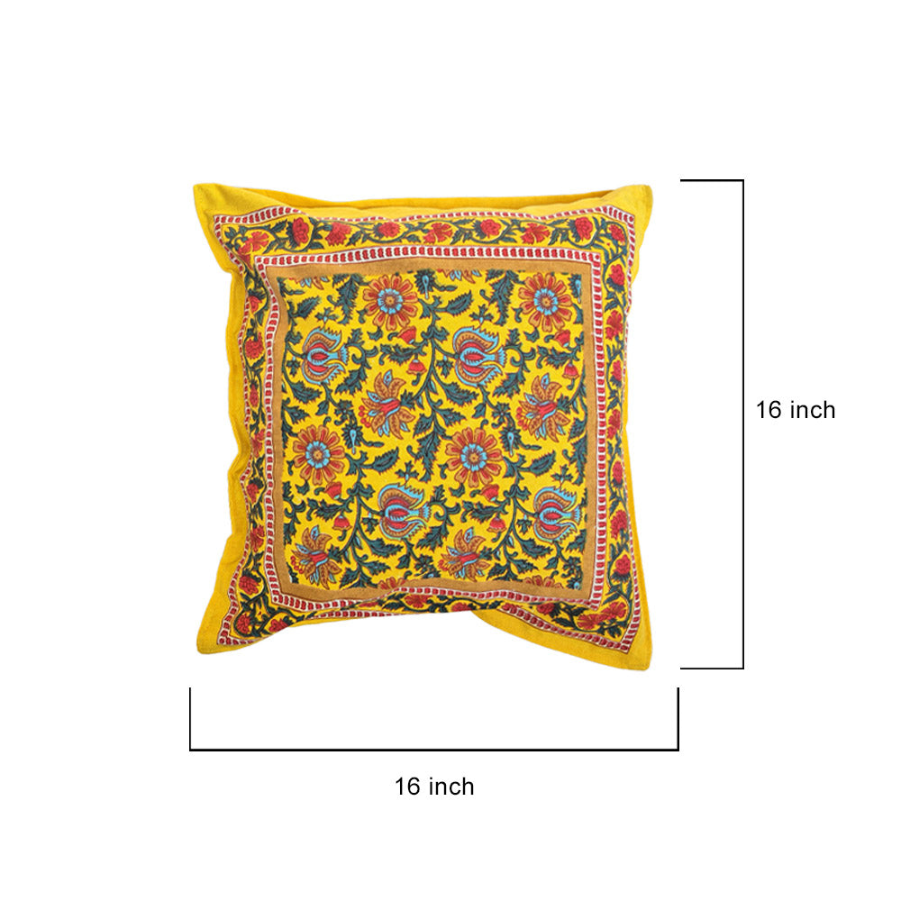 Sunny Yellow Floral Block Print Cushion Cover Set of 2 - Madhues