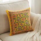 Sunny Yellow Floral Block Print Cushion Cover Set of 2 - Madhues