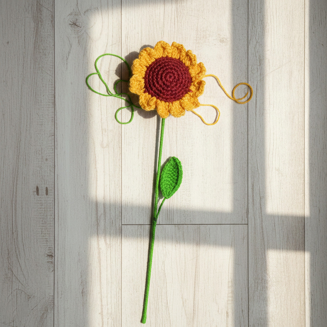 Artisanal Crocheted Sunflower Stem - Everlasting Yarn Bloom