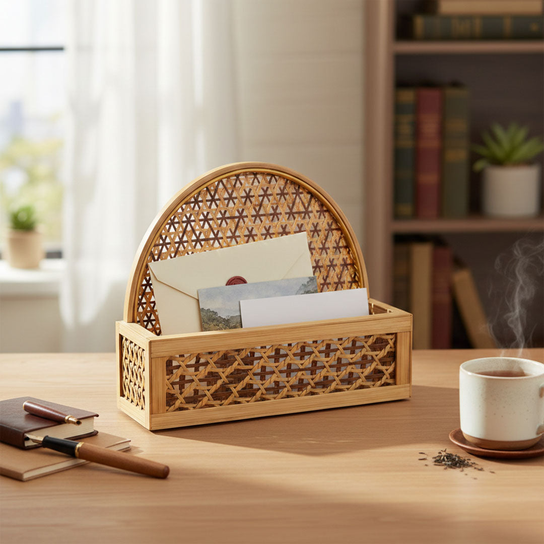 Woven Bamboo Mail Organizer & Napkin Holder