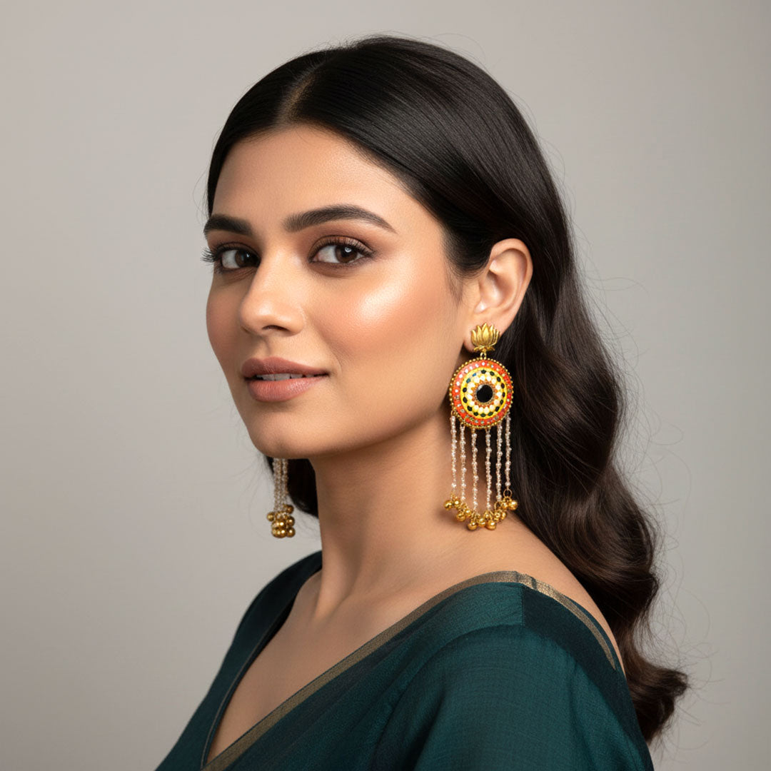 Handmade Mandala Earrings with Lotus Stud and Pearls