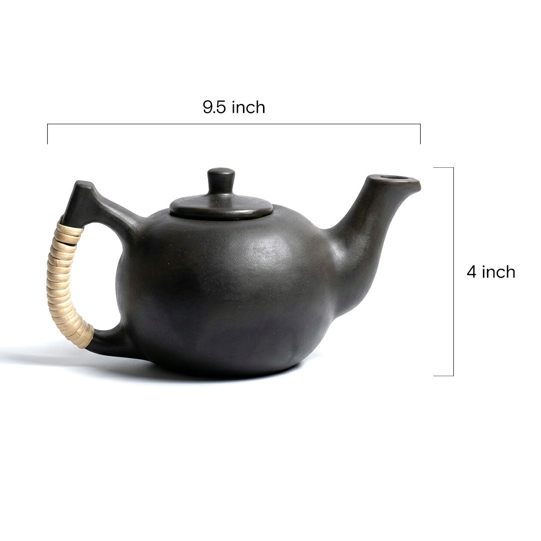 Authentic Longpi Black Pottery Teapot with Woven Handle