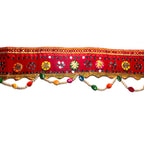 Red and Golden Bandarwal with Mirror Work - Madhues