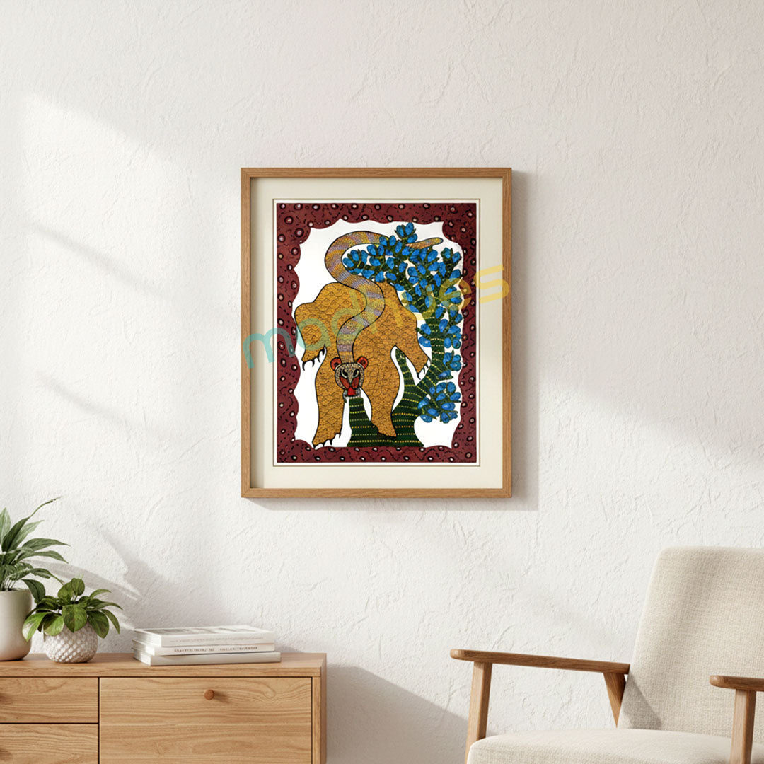 Tiger in the Wild Gond Art Hand-painted Paper Painting