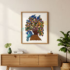 Gond Art Tree and Birds - Hand-Painted Paper Art
