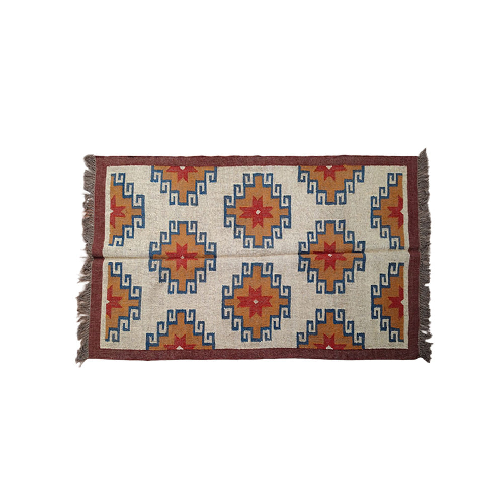 Handwoven Geometric Durrie Rug - Rustic Star Pattern