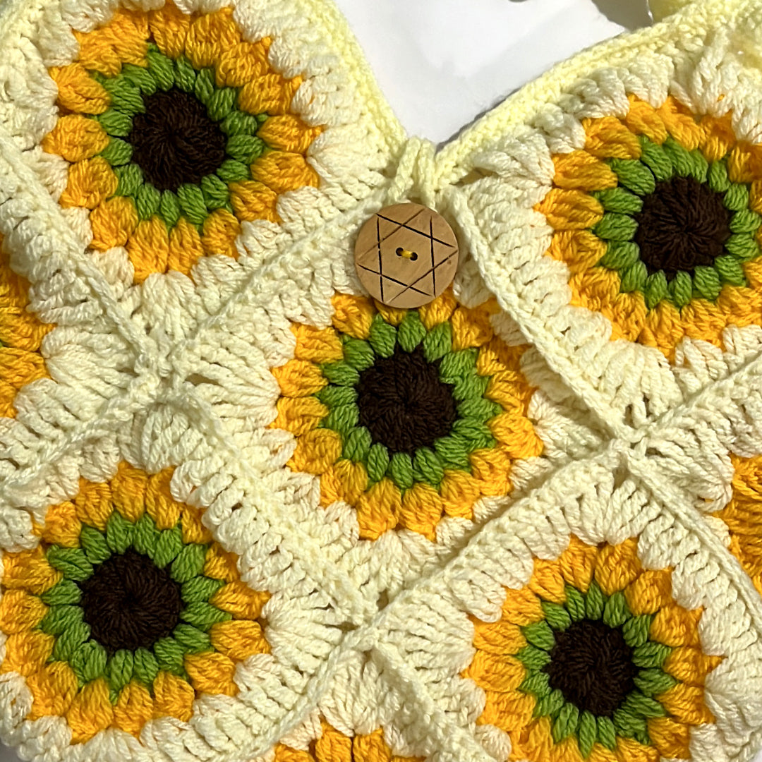 Chic Crochet Sunflower Granny Square Shoulder Bag