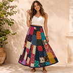 Vibrant Handmade Cotton Patchwork Maxi Skirt