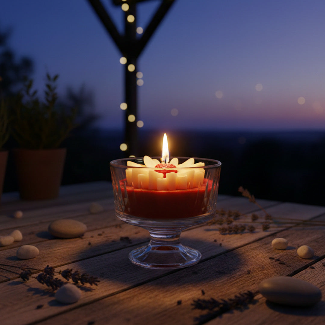 Elegant Daisy Blossom Scented Candle in Glass Cup