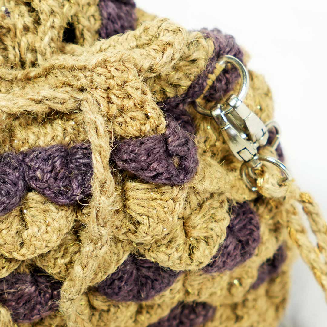 Handcrafted Jute Drawstring Bag - Beige & Purple Scales