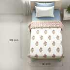 Pink & Green Rose Block Print Quilt - Madhues