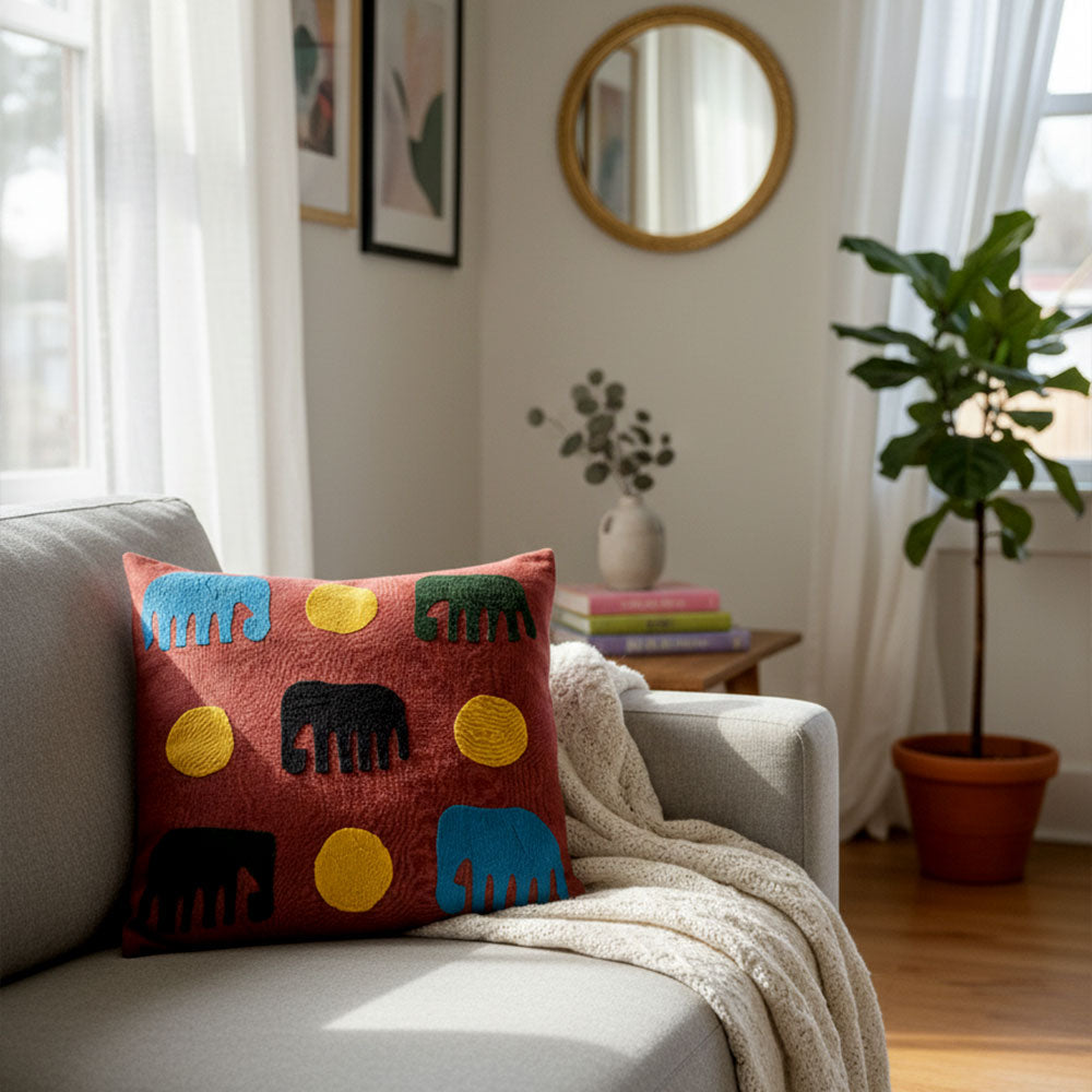 The Savanna Pop Appliqué Elephant Cushion Cover Set of 2