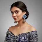 Handmade Blue Mandala Diamond Jhumka Earrings with Mirror Work