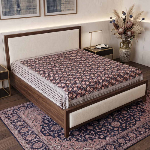 Botanical Motif Block Printed Vegetable Dye Bedsheet