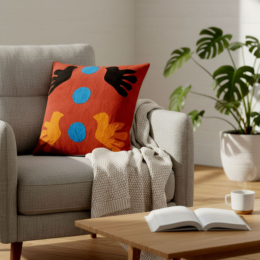 The Free Spirit Folk Art Bird Appliqué Pillow Set of 2