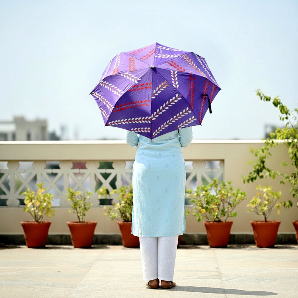 Amethyst Vine Hand-Embroidered Umbrella - Madhues