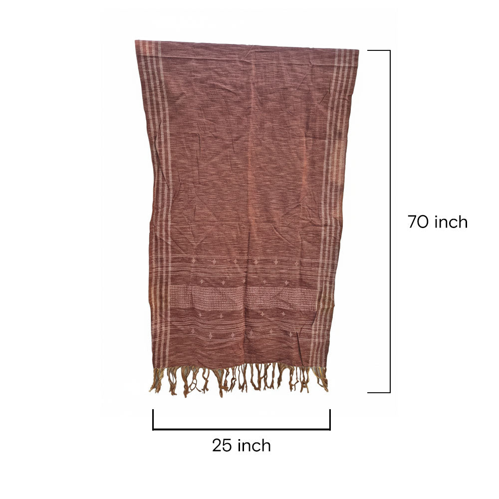 Earthy Mauve Handloom Slub Weave Pattu Scarf with Geometric Detail