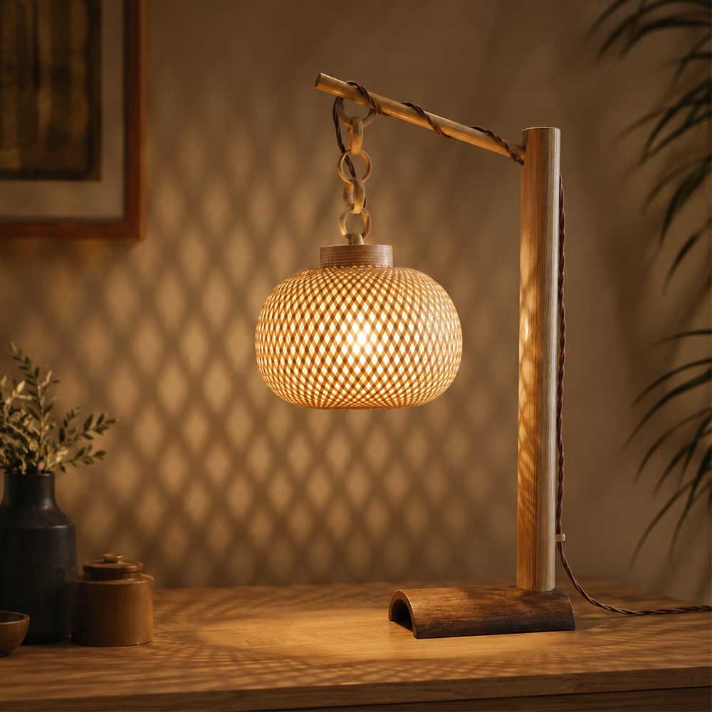 Handcrafted Bamboo Lattice Globe Table Lamp