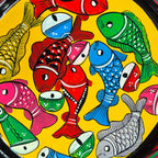 Hand-painted Bengal Pattachitra Fishes of Prosperity Wall Decor Plate - Madhues