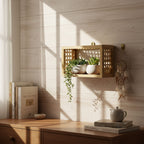 Rectangular Bamboo and Cane Woven Wall Shelf
