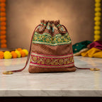 The Crimson Chevron Embroidered Potli - Madhues