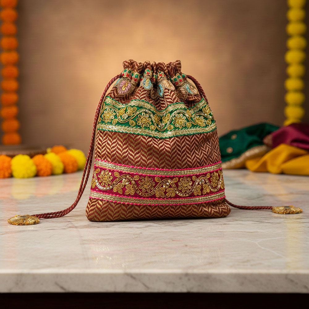 The Crimson Chevron Embroidered Potli