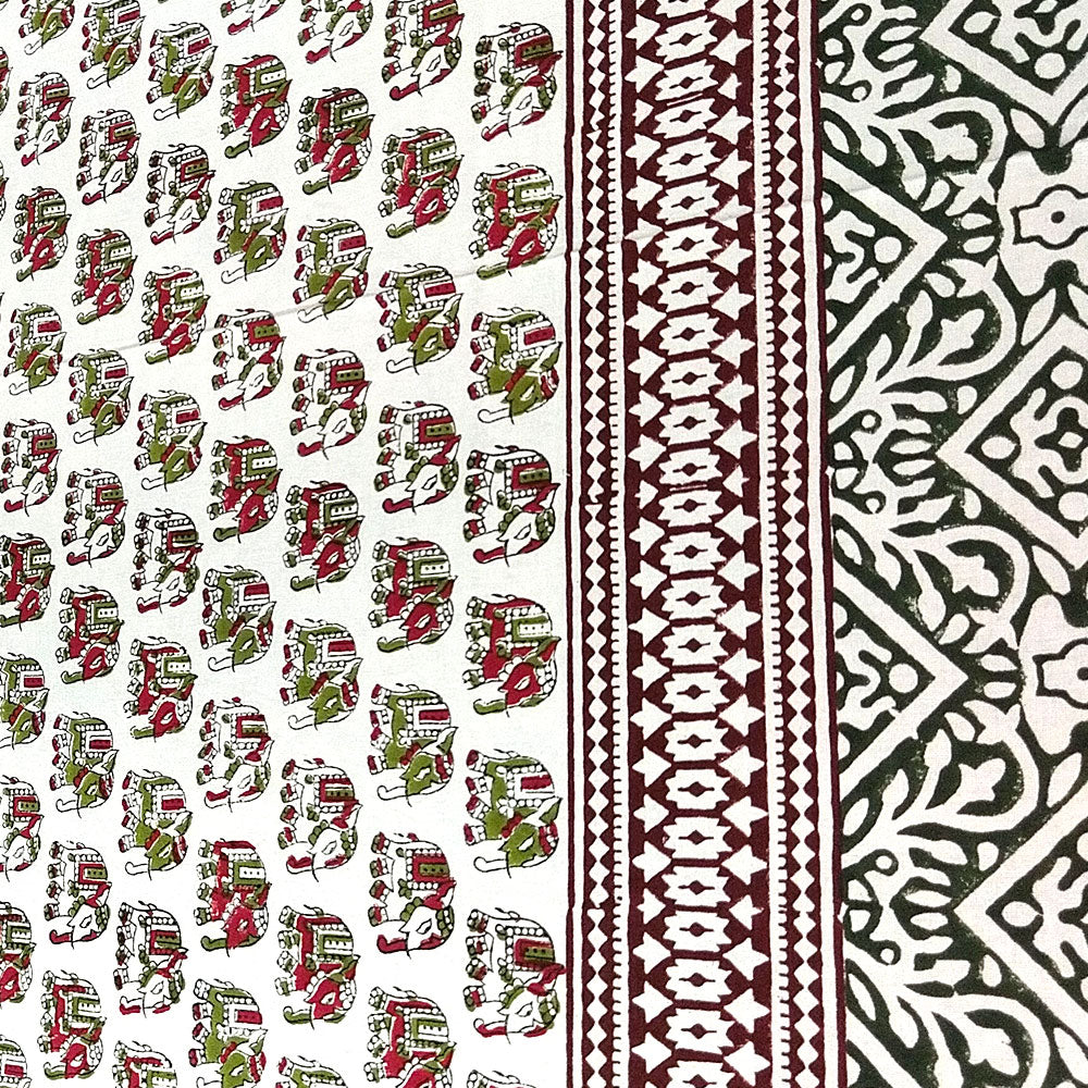 Maroon & Olive Bagru  Elephant Print Bedsheet