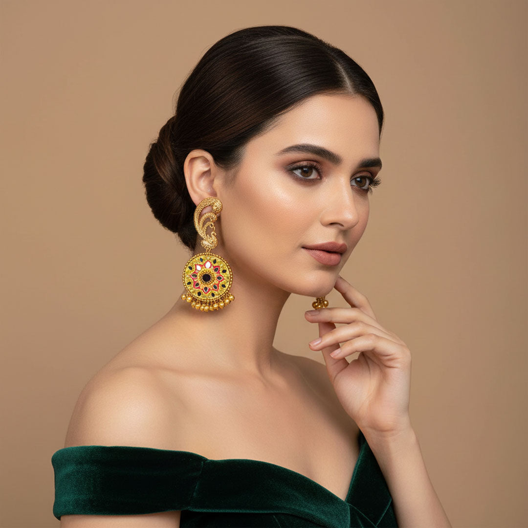 Handmade Gold Mandala Drop Earrings