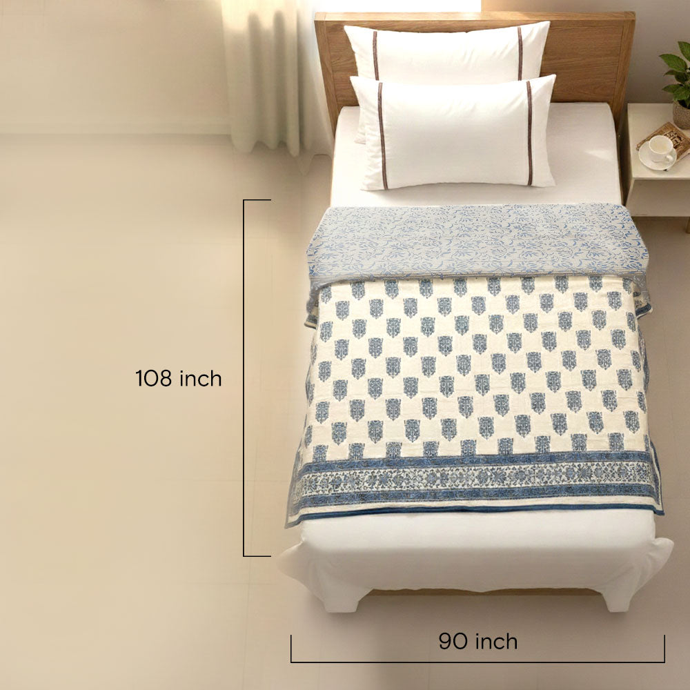 Indigo Floral Buti Block Print Blanket