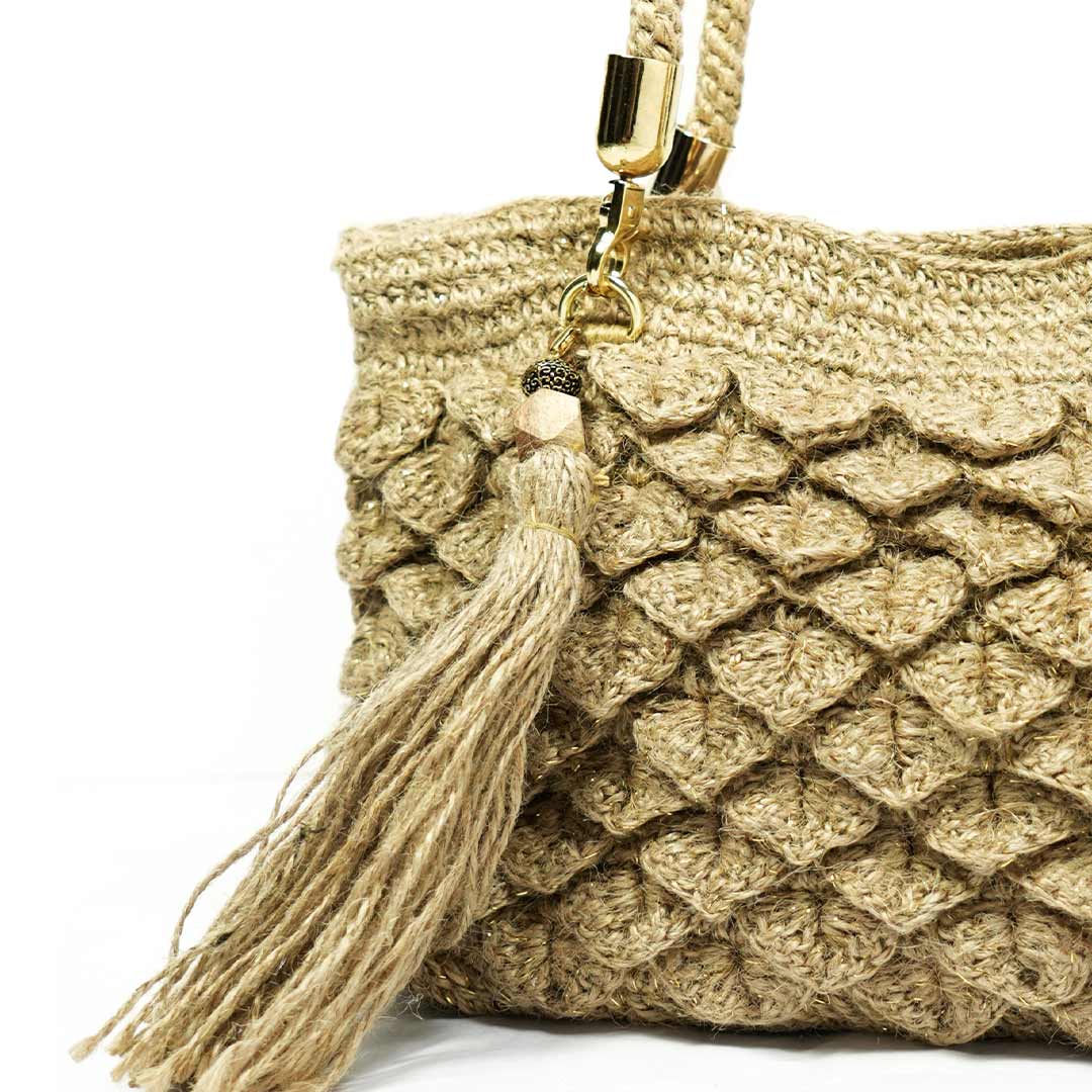 Jute Woven Handbag with Tassel & Rope Handles