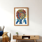 Gond Art Tree of Life & Blue Birds Handpainted Paper Painting