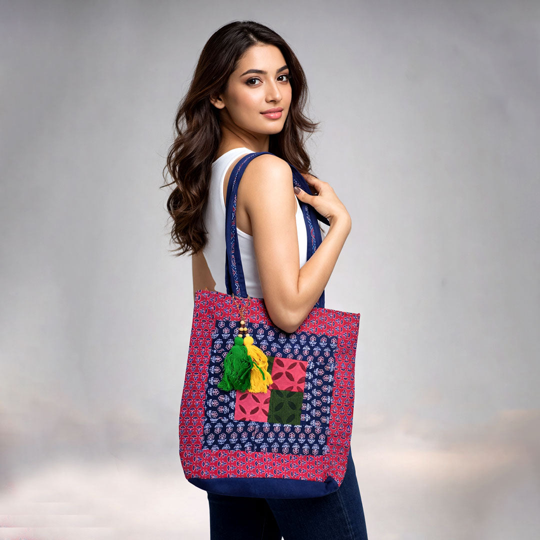 Handcrafted Kasida Kari Embroidered Cotton Tote Bag