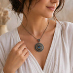 Handmade Ornate Mandala Pendant with Central Blue Gemstone