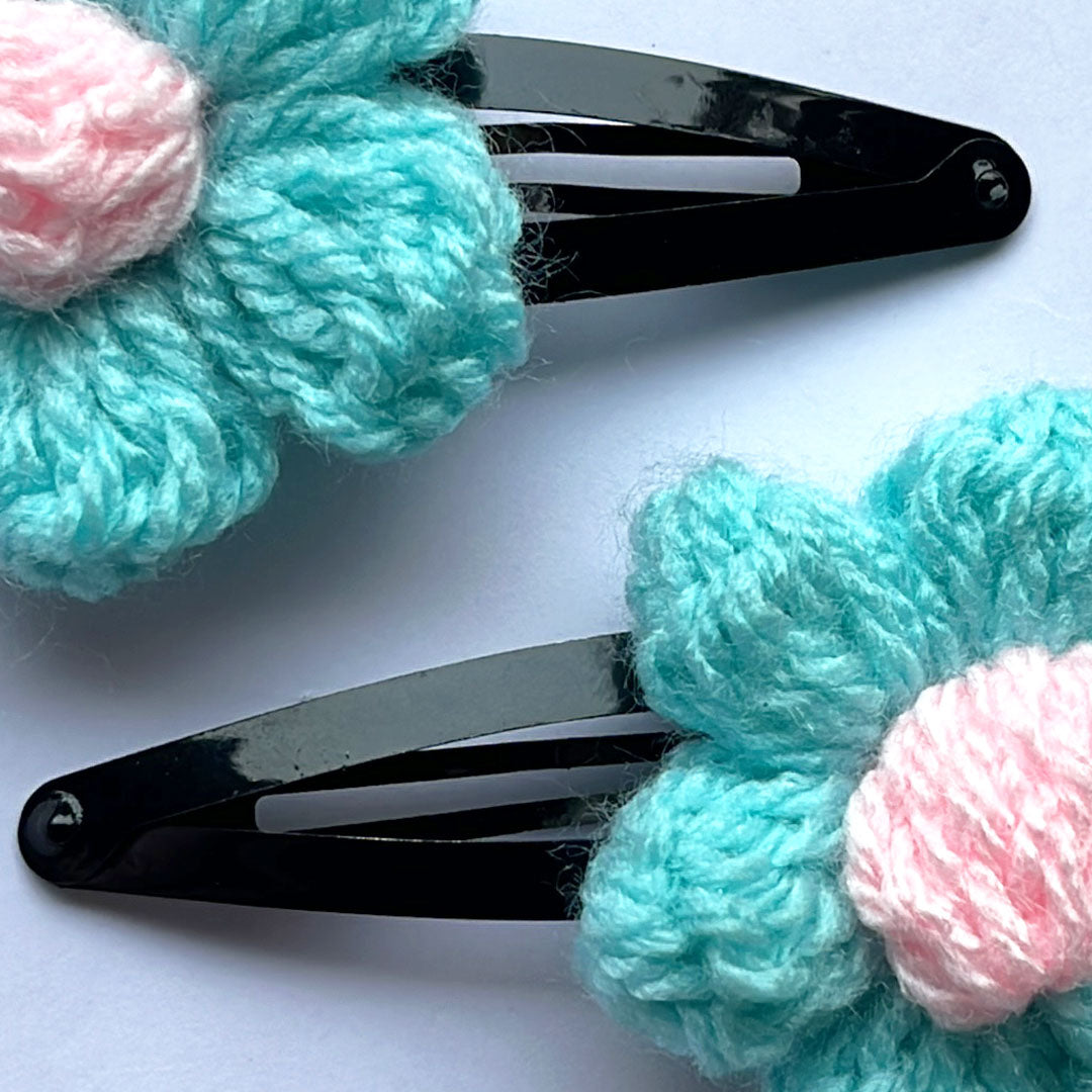 Handmade Crochet Flower Hair Clips (Pair) - Multiple Colors Available