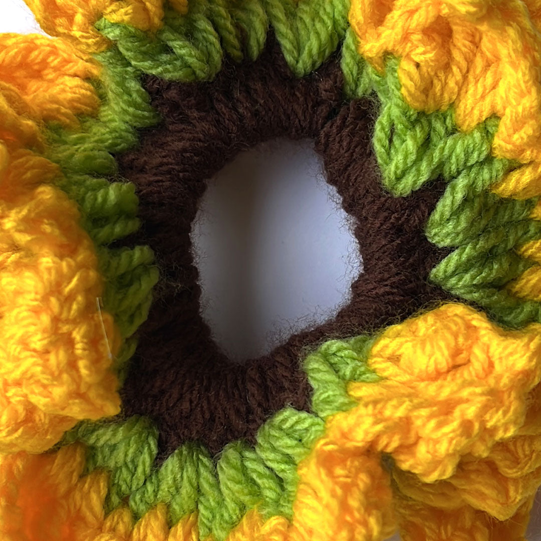 Artisan Crocheted Sunflower Scrunchie - Unique Hair Accessory