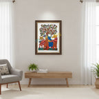 Traditional Gond Art Painting on Paper - Deer and Birds Theme