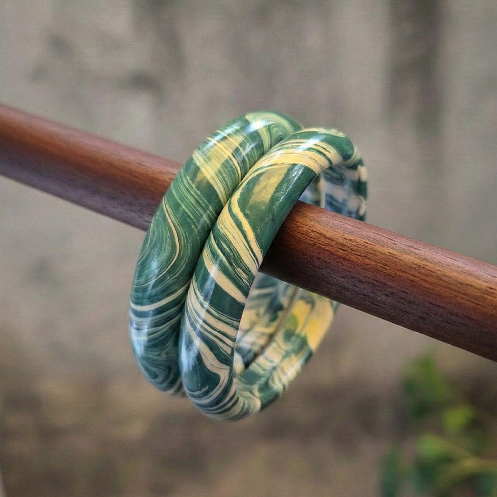 Verdant Swirl Malachite Style Bangle Bracelets - Madhues