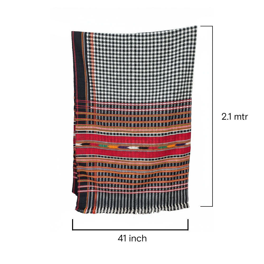 Monochrome Check & Heritage Pattu Handwoven Shawl