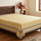 Mustard Yellow Block Printed Vegetable Dye Bedsheet