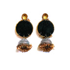 Maroon & Olive Hand-Painted Mirror Jhumka Earrings with Pearl Accents - Image 3