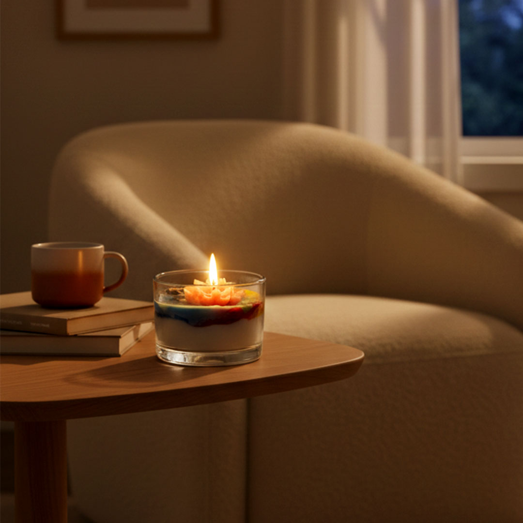 Artisan Lotus Flower Scented Candle - Vibrant Layers & Serene Glow